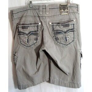 Rock Revival Gray Rip Stop Cargo Classic 12" Cotton Shorts Size 44 EUC